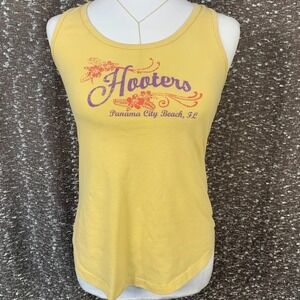 Vintage Y2K Hooters Panama City Beach‎ Florida Yellow Tank Top Women's Medium